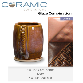 Coral Sands SW168 over Tea Dust SW145 Stoneware Glaze Combination Coral Sands SW168 over Tea Dust SW145 Stoneware Glaze Combination
